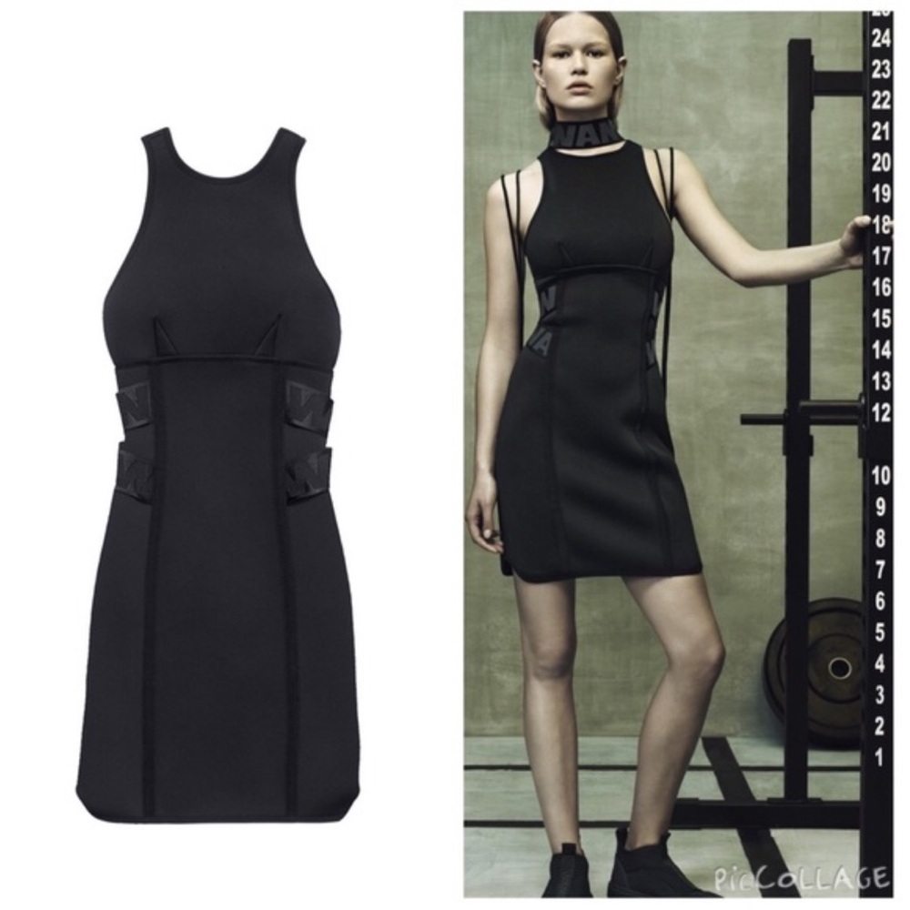 Alexander Wang x H&M black sleeveless logo scuba mini dress night out bodycon - Picture 1 of 11